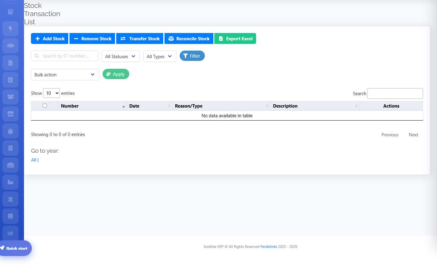 Solafide Stock Transactions list screen